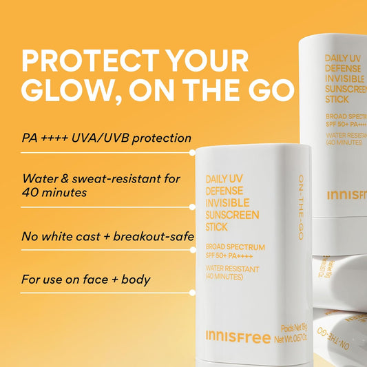 Daily UV Defense Sunscreen Stick SPF 50+ | Korean Sunscreen Stick for Face and Body with Blurring Finish | Water Resistant | for All Skin Types