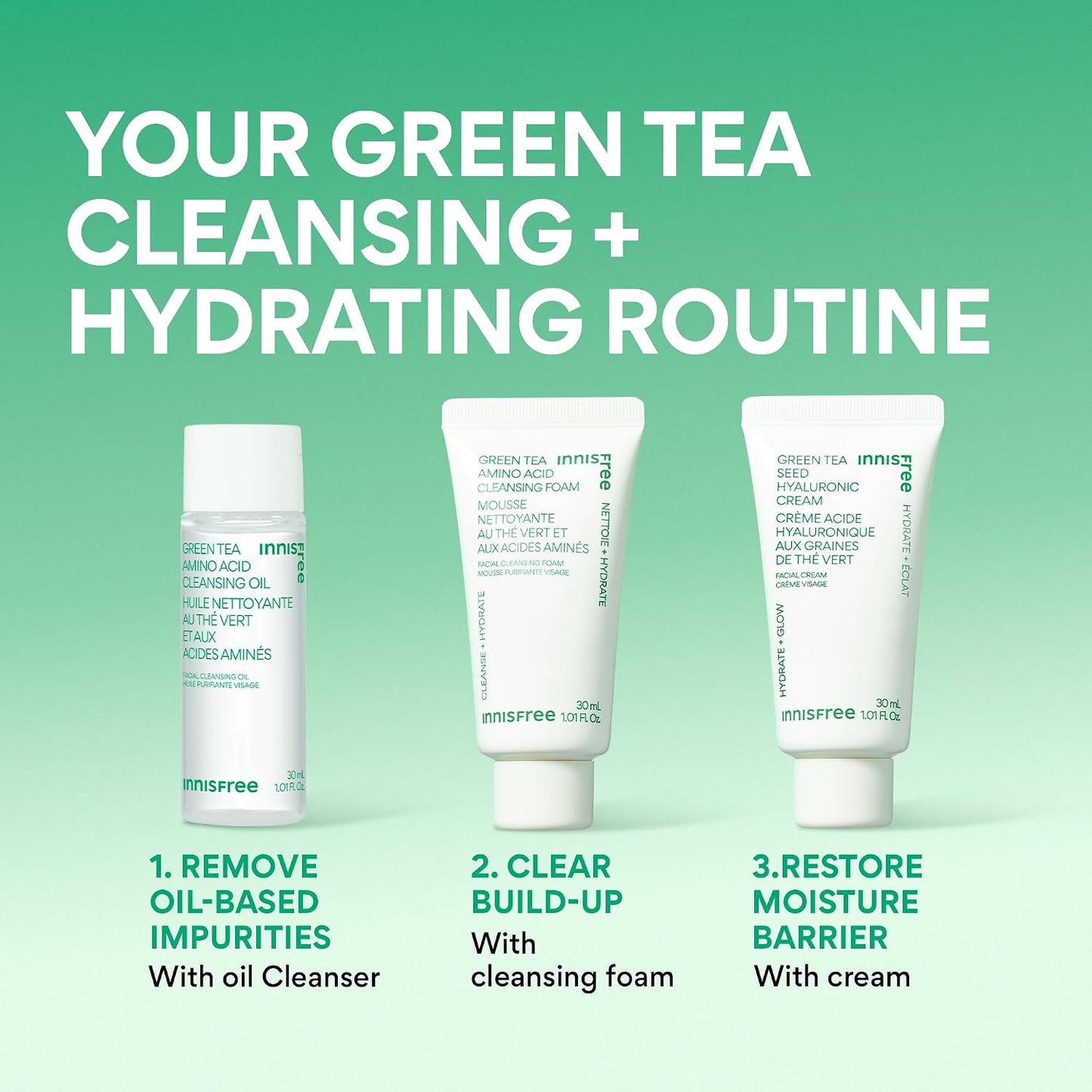 Innisfree Green Tea Amino Acid Cleansing Foam, Sulfate-Free Hydrating Korean Face Wash, Gentle Lather, Ph-Balanced Skincare