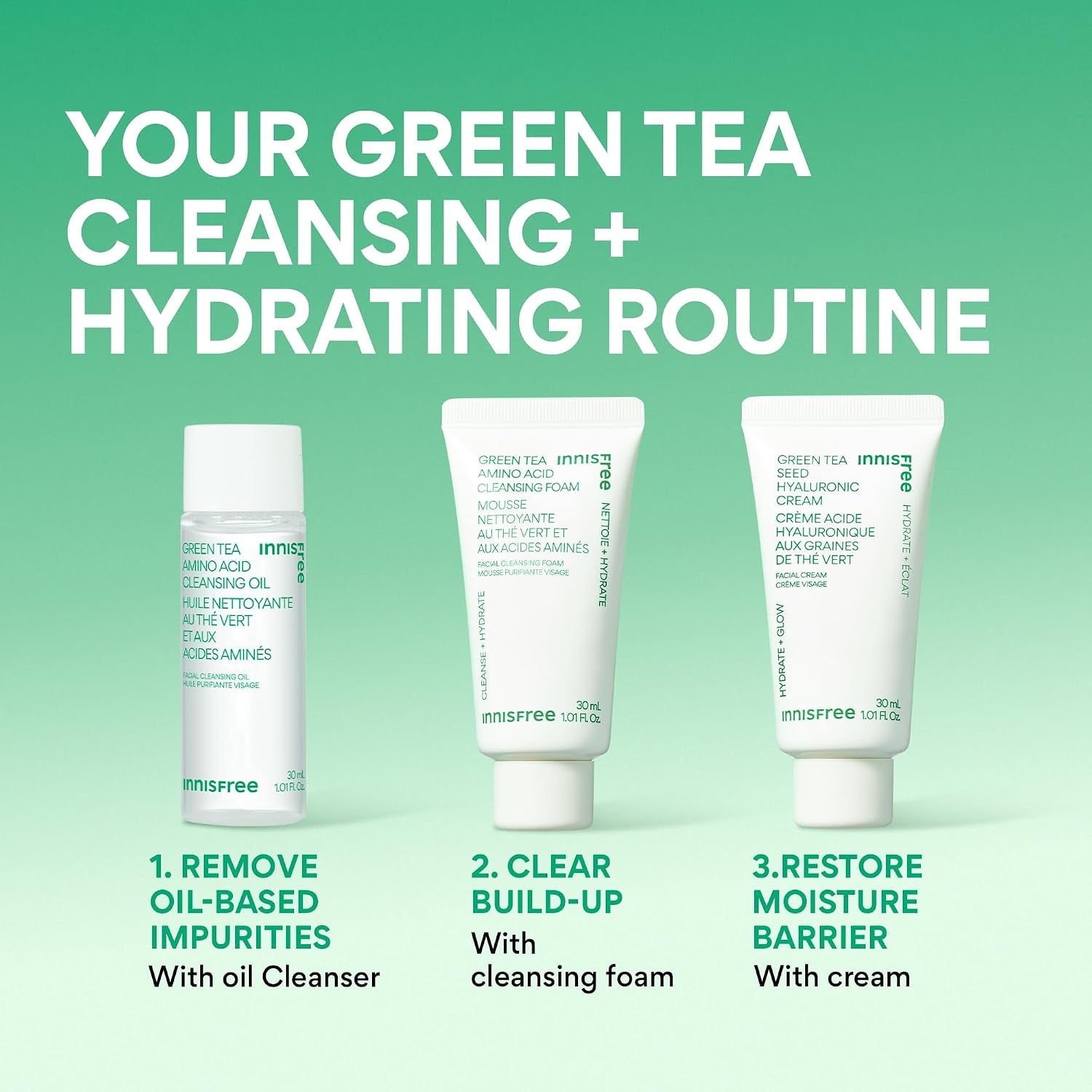 Innisfree Green Tea Amino Acid Cleansing Foam, Sulfate-Free Hydrating Korean Face Wash, Gentle Lather, Ph-Balanced Skincare
