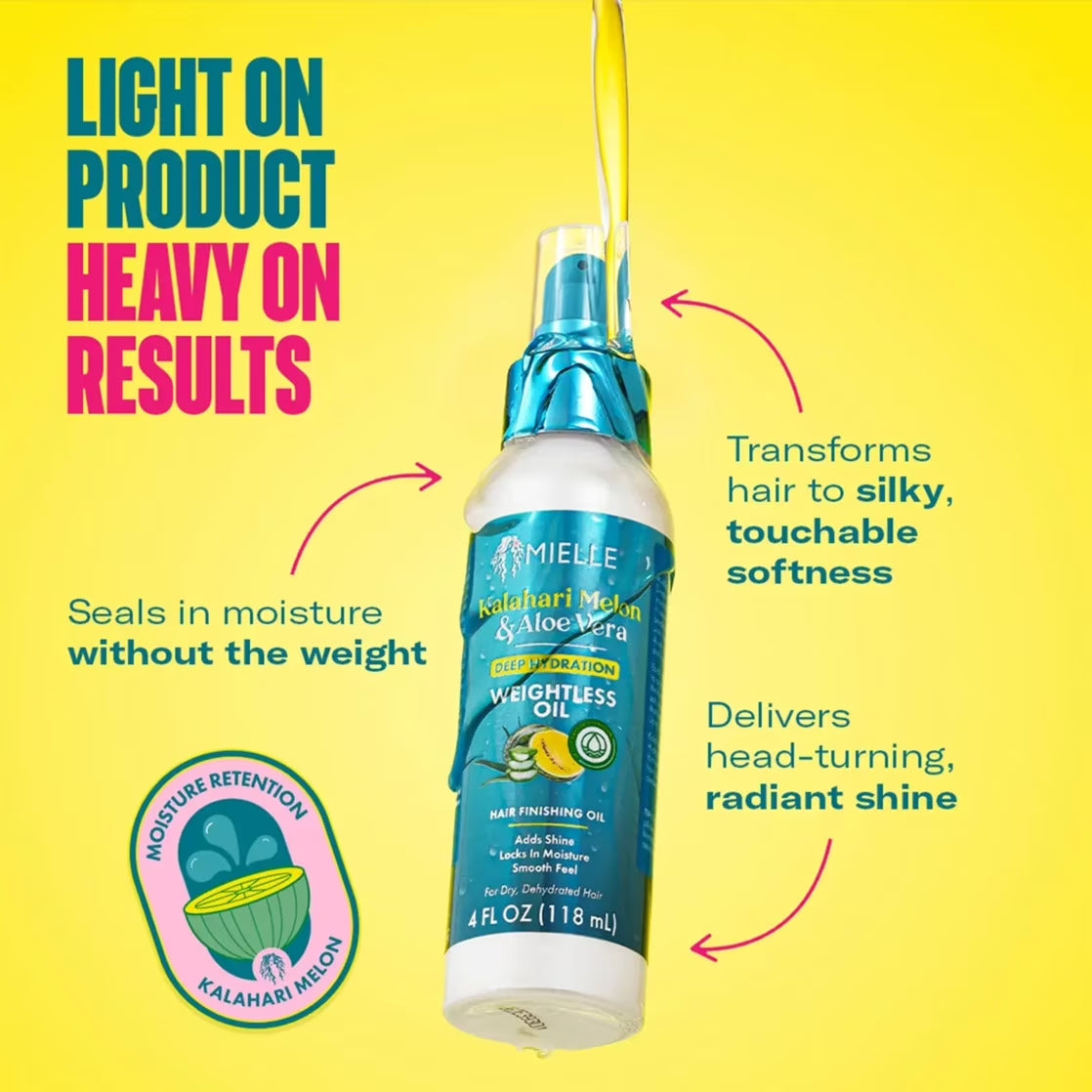 Mielle Kalahari Melon & Aloe Veradeep Hydration Weightless Oil - 4 Oz.