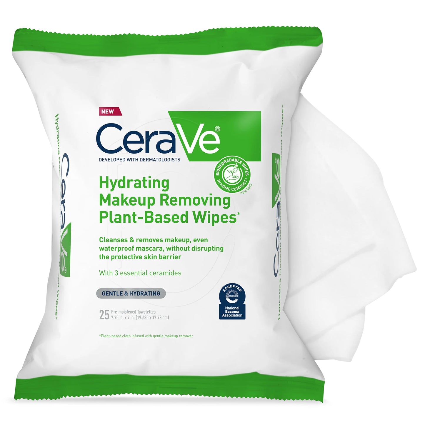 Makeup Remover Hydrating Plant-Based Fragrance Free Non-Comedogenic Sensitive Skin Tested Biodegradable Wipes, 25 Count