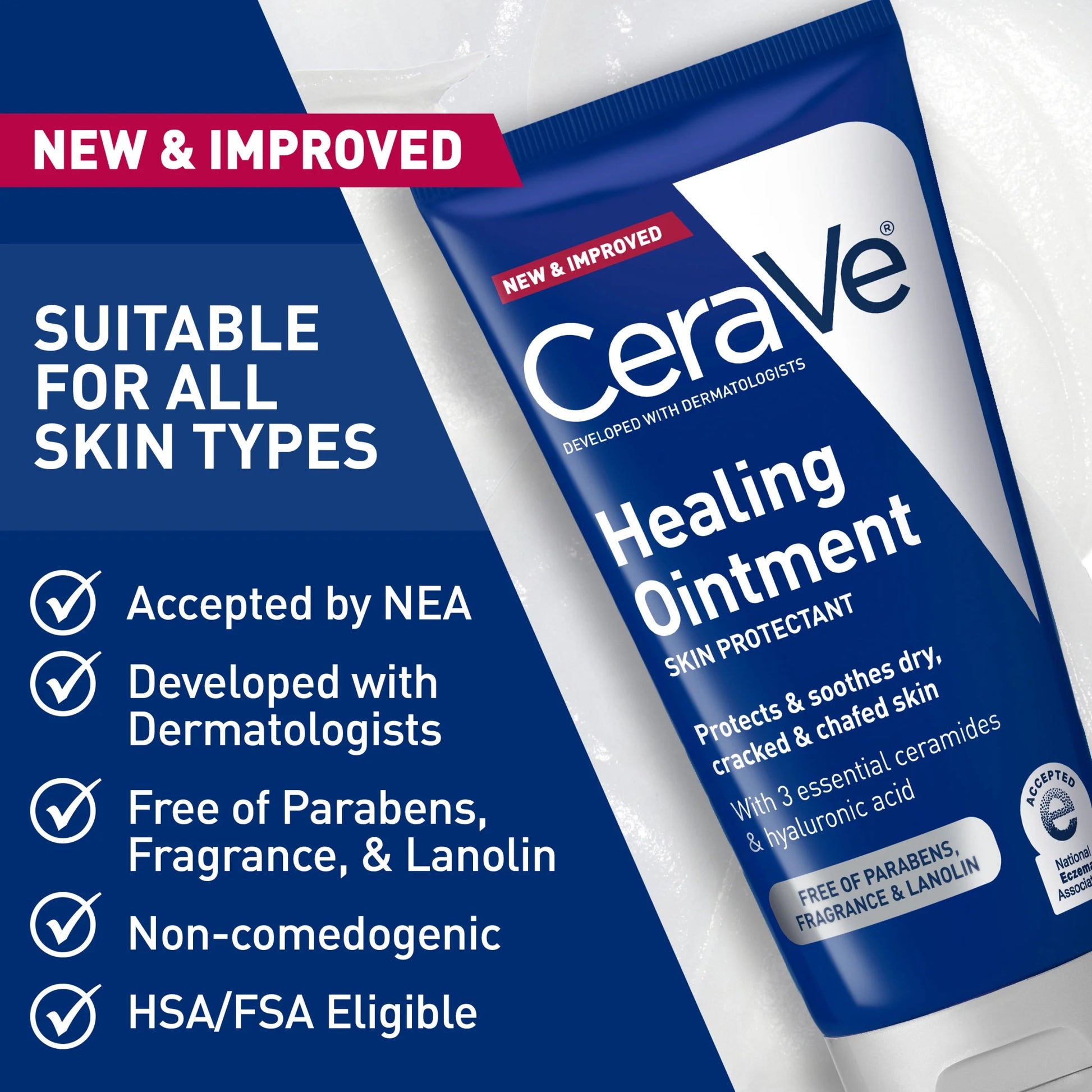 Skin Care Healing with Petrolatum for Long-Lasting Dry Cracked Skin Relief Ointment 1.89 Oz