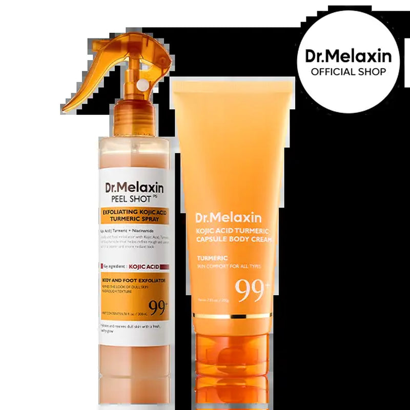 [Dr.Melaxin Official] 2-Step Body Glow Routine | Kojic Turmeric Spray & Brightening Cream for Dark Spots & Smooth Skin