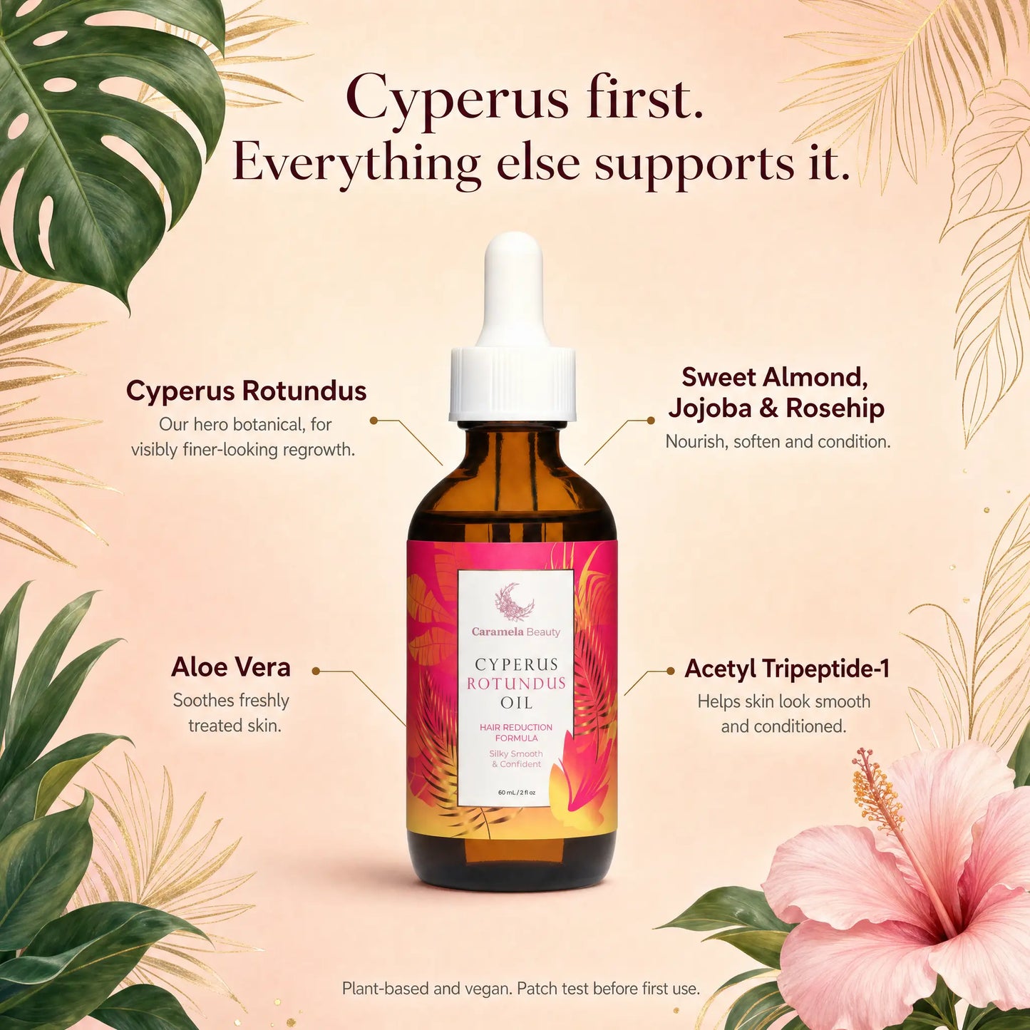 Caramela Beauty Cyperus Rotundus Oil, Body Care & Hair Removal Beauty Product for Smooth, Sensitive Skin, 60Ml / 2Oz, Naturally Derived Formula, Gentle Results, Beauty Products