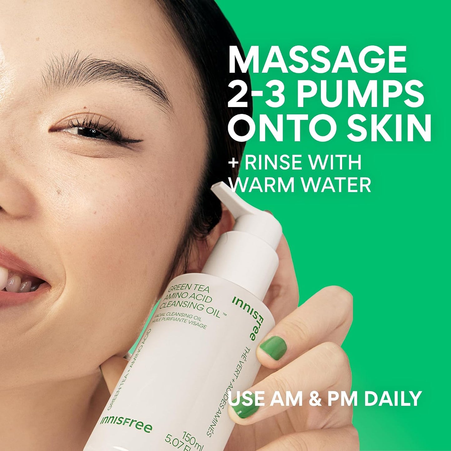 Innisfree Green Tea Amino Acid Cleansing Oil | Hydrating Korean Face Wash with Jojoba for Double Cleansing | Gentle Makeup Remover | Sunscreen Dissolving Formula