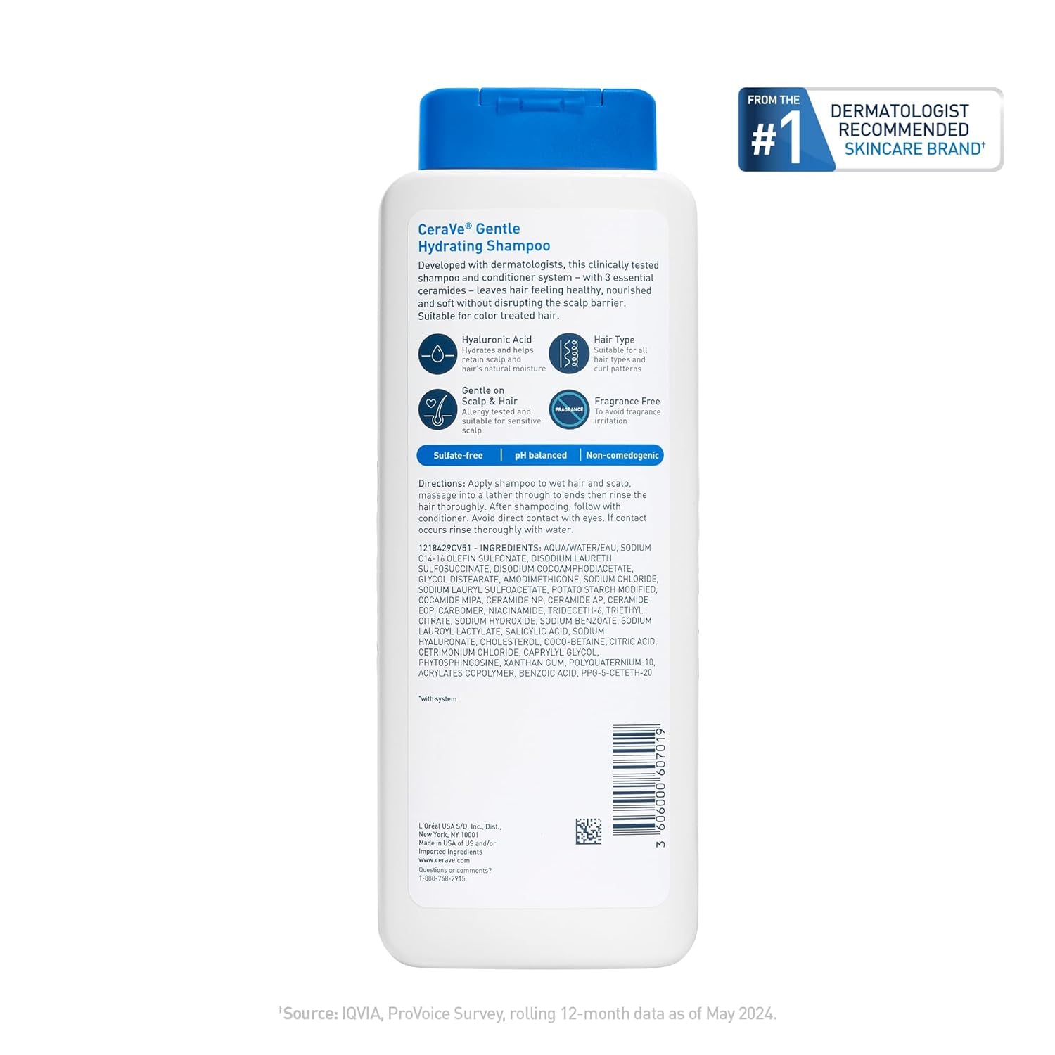 Gentle Hydrating Shampoo with Hyaluronic Acid for Hair & Scalp, 12Oz | Leaves Hair and Scalp Soft and Healthy-Looking with Ceramides, Niacinamide and a Color Safe Formula