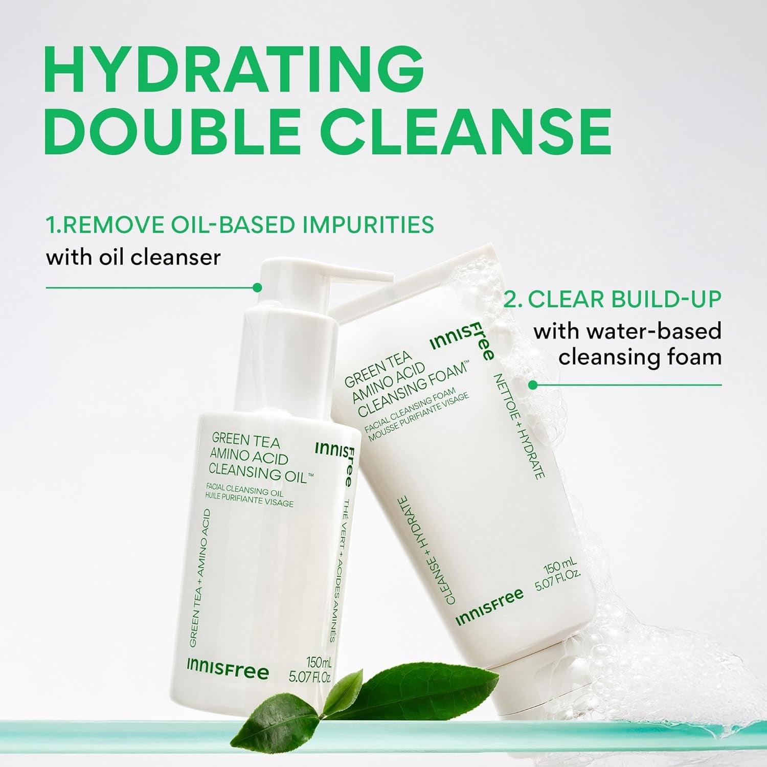 Innisfree Green Tea Amino Acid Cleansing Oil | Hydrating Korean Face Wash with Jojoba for Double Cleansing | Gentle Makeup Remover | Sunscreen Dissolving Formula