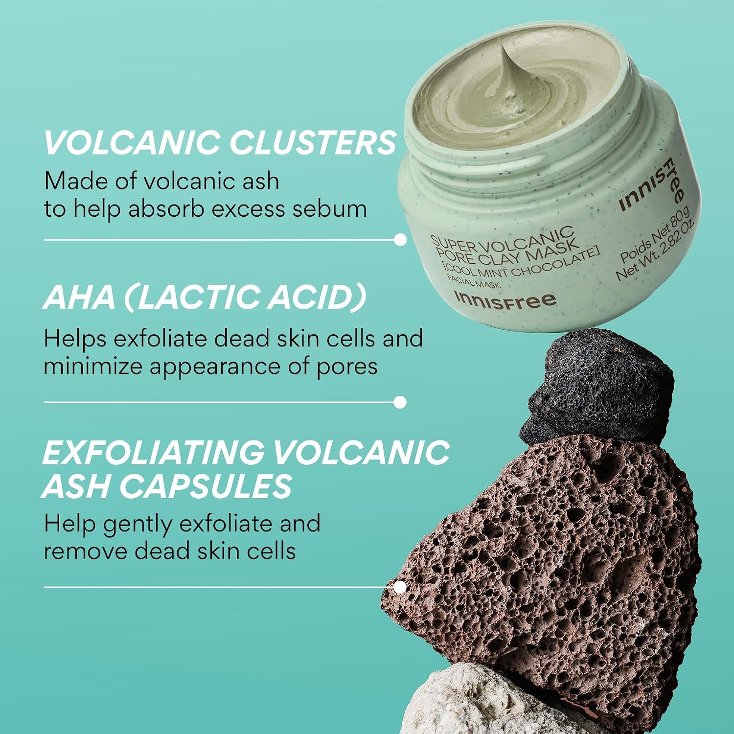 Innisfree Super Volcanic Clay Mask, Pore Cleansing & Oil Control Face Mask for Oily Skin with AHA, Korean Wash-Off Clay Mask for Clogged Pores