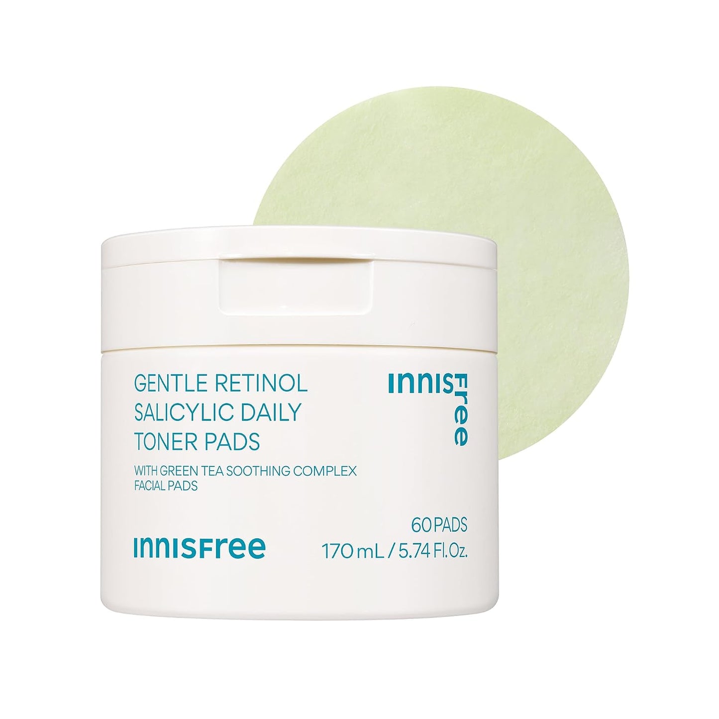 Innisfree Daily Gentle Retinol Salicylic Toner Pads | Korean Sheet Mask Pads with Hyaluronic Acid, BHA, and Niacinamide for Acne-Prone Skin Care | 60 Pads
