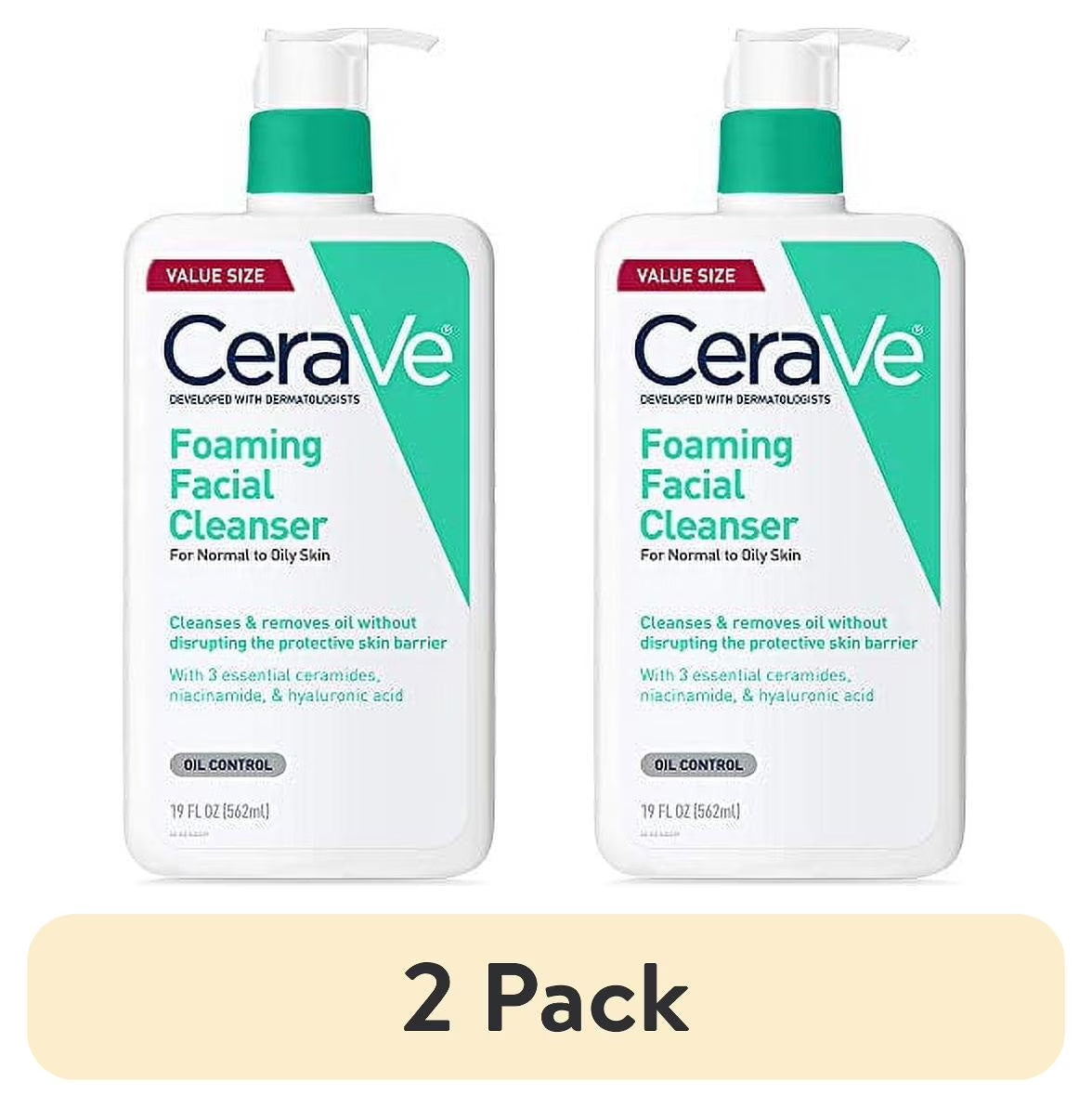 (2 Pack)  Foaming Facial Cleanser | Makeup Remover and Daily Face Wash for Oily Skin | 19 Fluid Ounce
