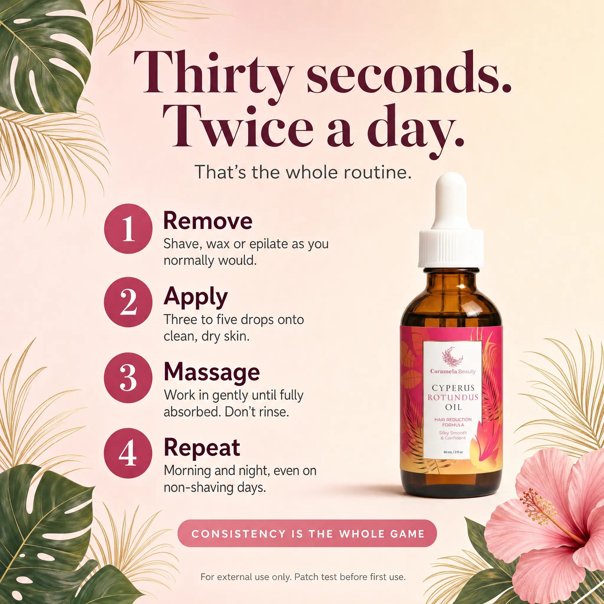 Caramela Beauty Cyperus Rotundus Oil, Body Care & Hair Removal Beauty Product for Smooth, Sensitive Skin, 60Ml / 2Oz, Naturally Derived Formula, Gentle Results, Beauty Products