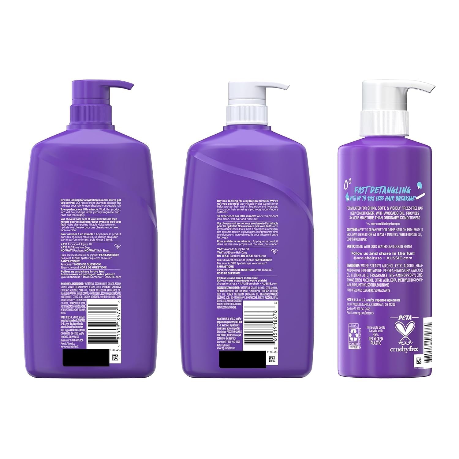 Miracle Moist Shampoo and Conditioner with 3 Minute Miracle Deep Conditioner, Avocado & Jojoba Oil, Paraben-Free, Moisturizes & Detangles, All Hair Types, Citrus Floral Scent, 3 Pack 68.4 Fl Oz